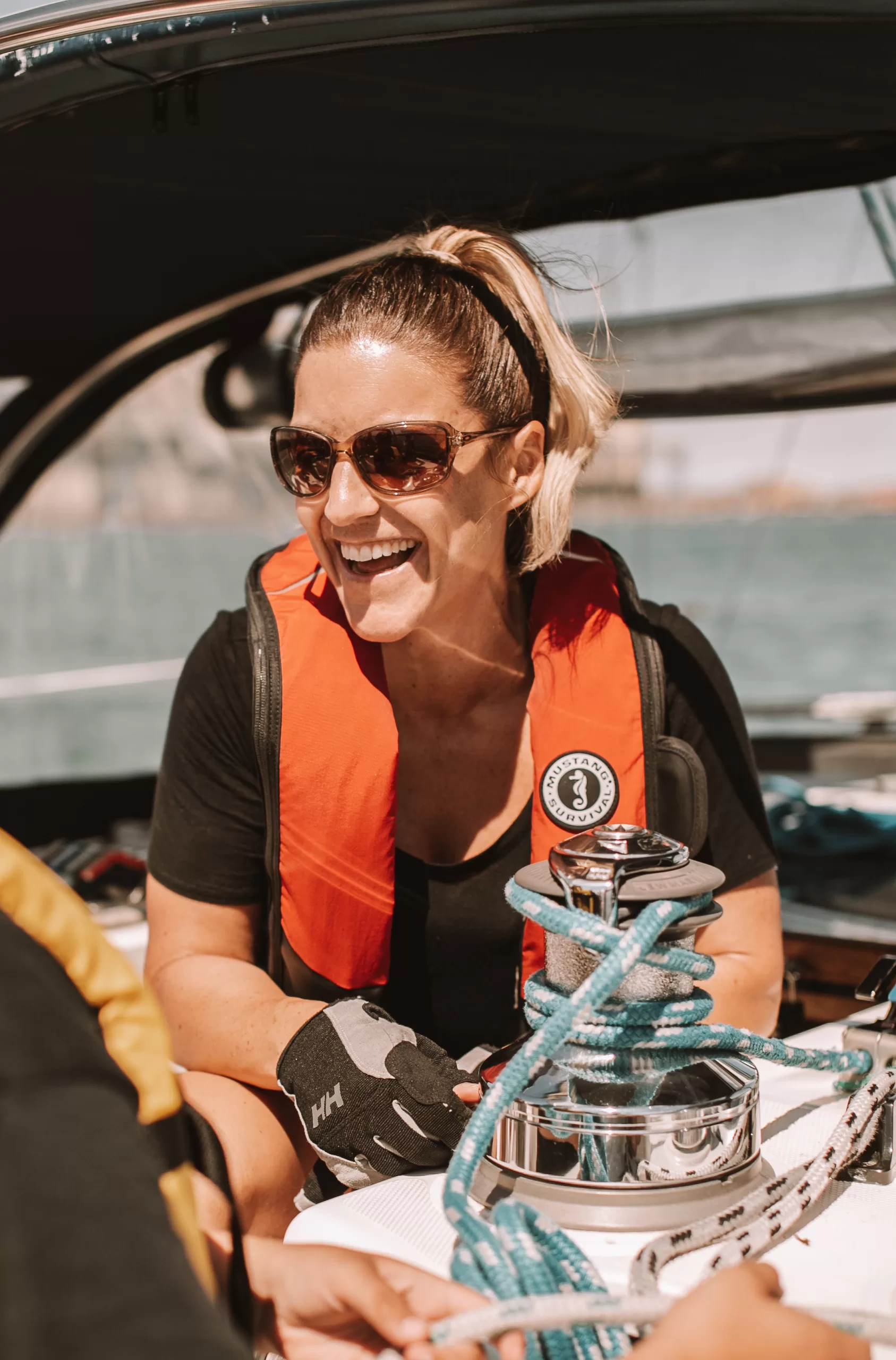 Student learning keelboat handling and essential seamanship during a Sail Canada basic cruising course