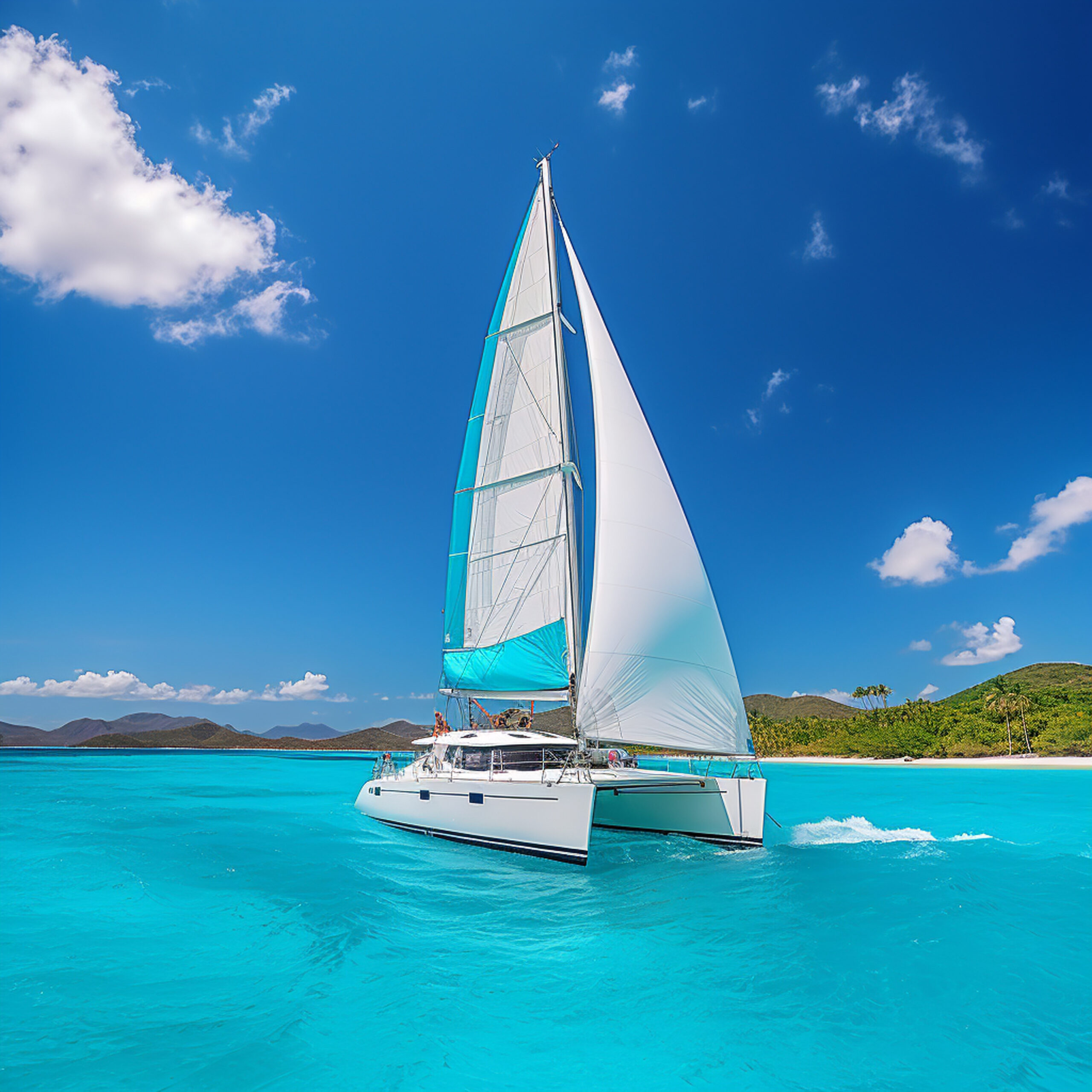 Sailor enjoying water sports add-ons on a sunny day.
